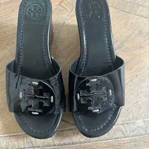 Tory Burch Patent Black Wedges